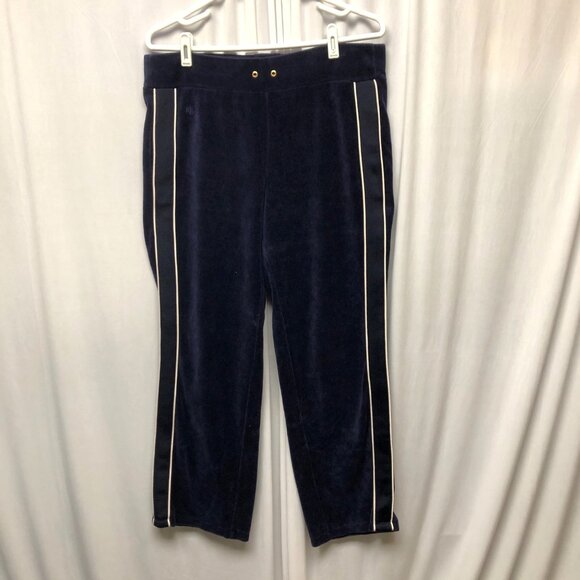 Lauren Ralph Lauren Navy Velour Track Pants Womens Small Athleisure Comfy - Picture 1 of 8